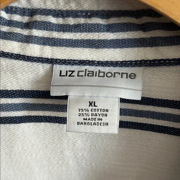 Liz Claiborne Navy and White Striped Shirt - Picture 3 of 5